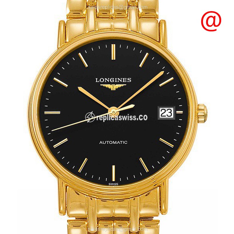 Longines Presence Replica Watch | Automatic Movement | PVD Gold Case | Black Dial