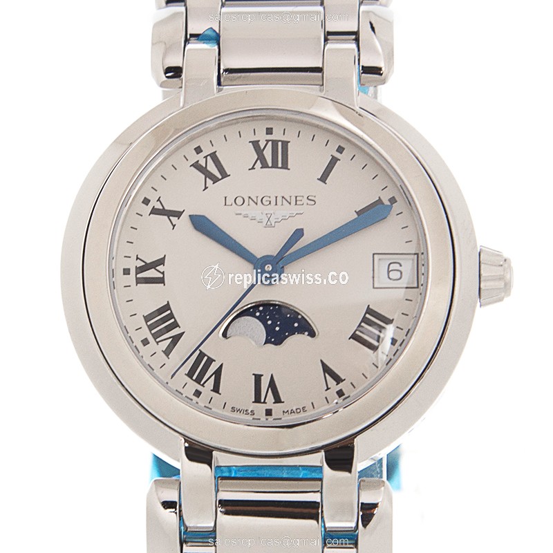 Longines Prima Luna Replica in Stainless Steel Case, White Dial, Quartz Movement Watch