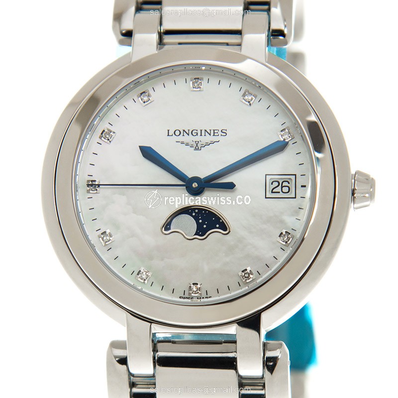 Longines Prima Luna Replica in Stainless Steel Case & White Dial, Quartz Movement Watch