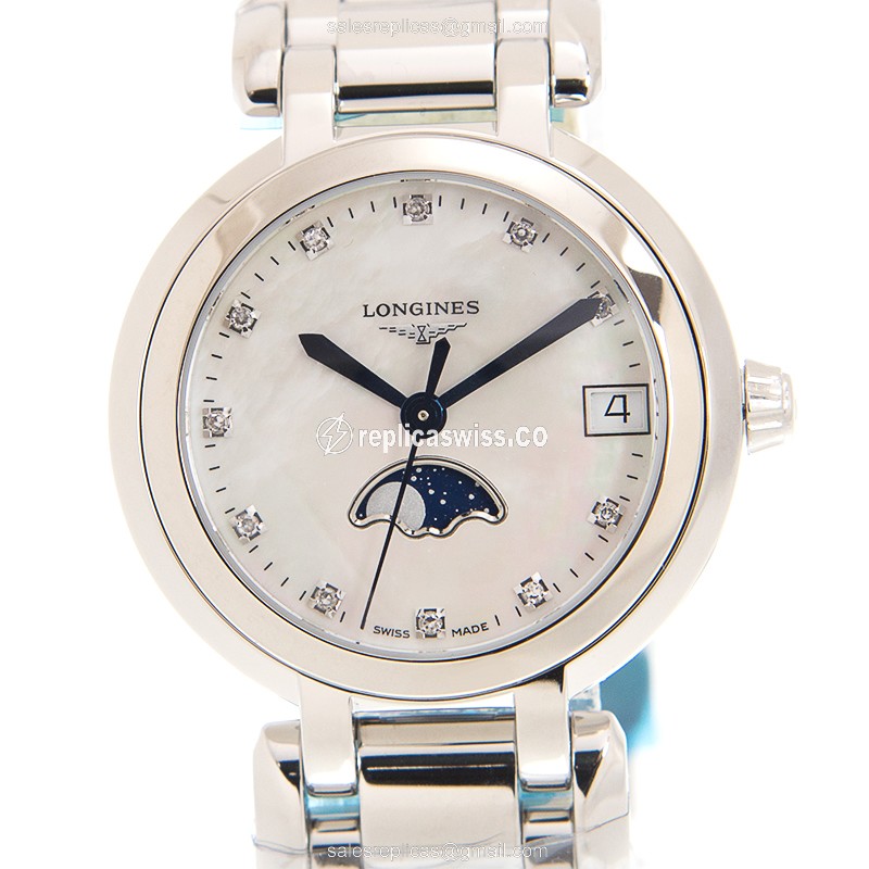 Longines Prima Luna Replica in Stainless Steel Case & White Dial, Quartz Movement Watch