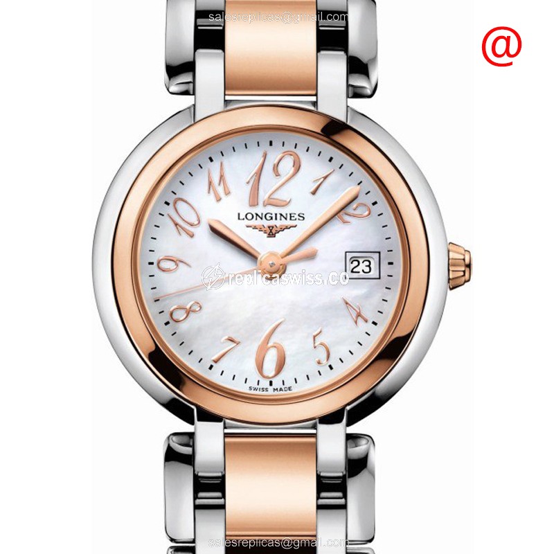 Longines Prima Luna Replica in White Dial & 18kt Gold Case with Stainless Steel Band Watch
