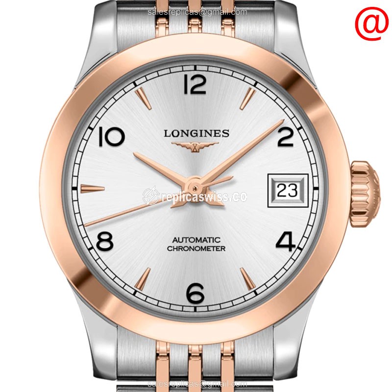 Longines RECORD Replica Watch | Automatic Movement | 18kt Gold Case & Silver Dial