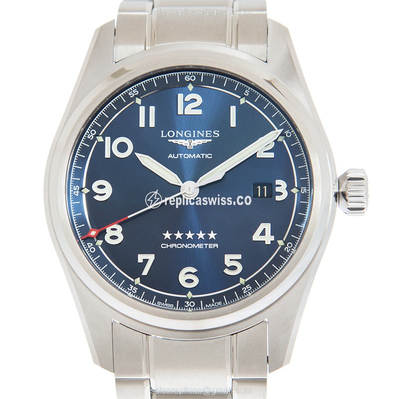 Longines Spirit Automatic Replica in Steel with Blue Dial & Silver Chain Bracelet Watch