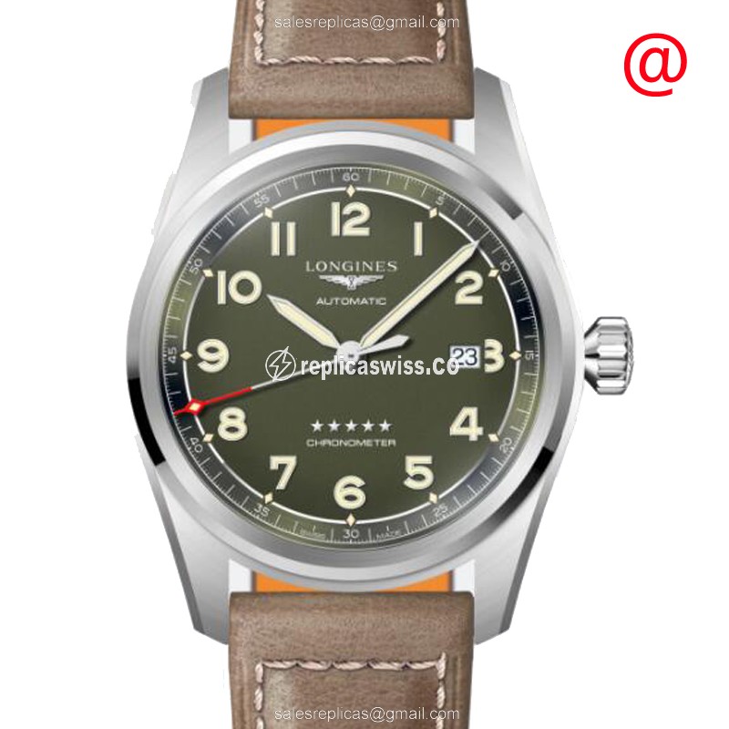 Longines Spirit Replica in Green Dial & Stainless Steel Case, Automatic Movement & Brown Leather