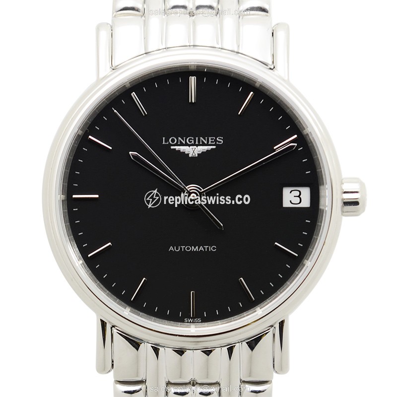 Luminescent Black Dial Longines Presence Steel Replica Watch | Automatic | Steel Case