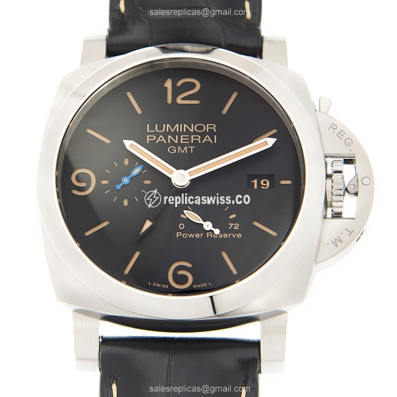LUMINOR Automatic Steel Replica Watch with Black Dial Alligator strap