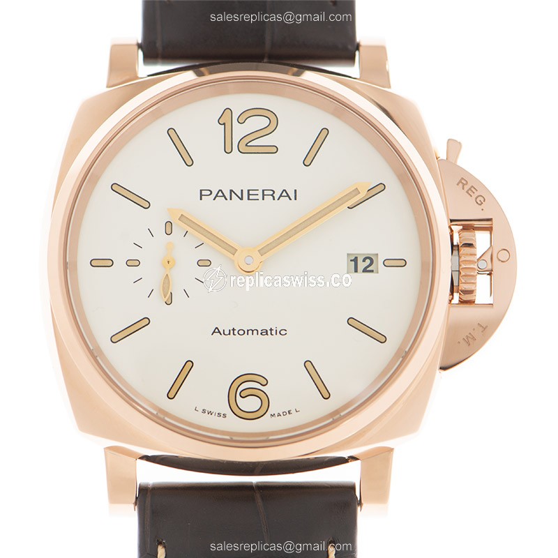 Luminor Due PAM01042 by Panerai, Automatic Movement in 18kt Gold with White Dial Brown