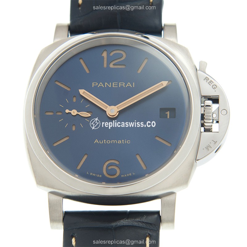 Luminor Due Replica by Panerai: Blue Dial, Automatic Movement, PVD Titanium Case Watch