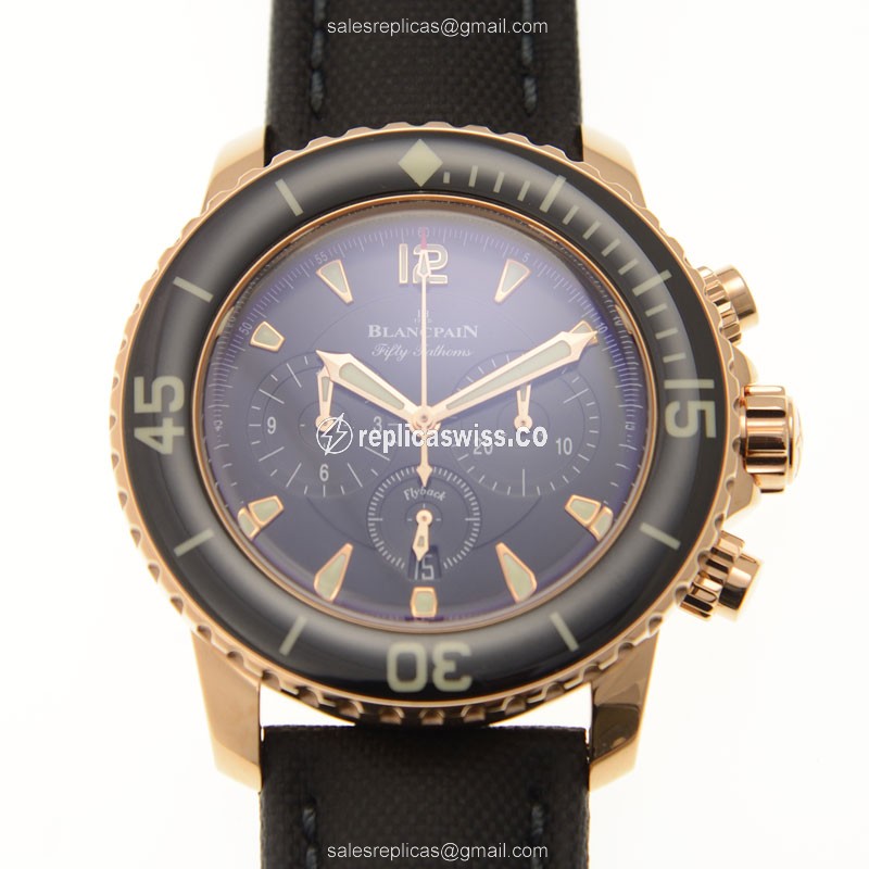 Luminous Black Dial Blancpain 5085F-3630-52A Fifty Fathoms Automatic 18kt Gold Alligator strap