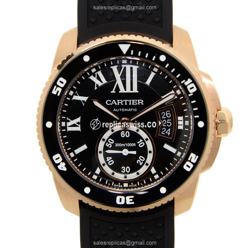 Luminous Black Dial Cartier W7100052 Replica Watch | 18kt Gold & Steel Case | Automatic Movement