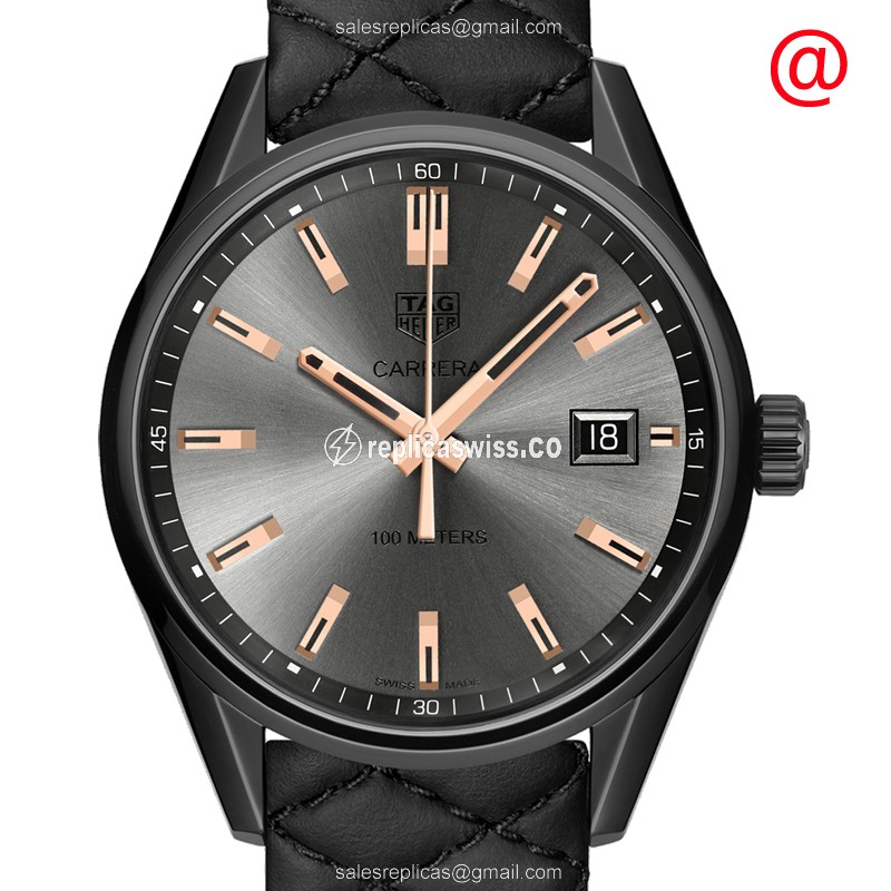Luminous Black Dial Tag Heuer Carrera Quartz Replica Watch, Elegant Steel Case & Leather Strap