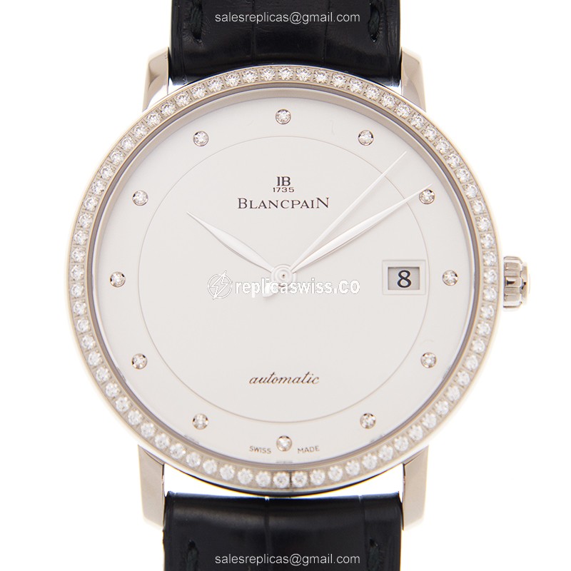 Luminous Blancpain Villeret Automatic Replica in 18kt White Gold with Exquisite Diamond Accents
