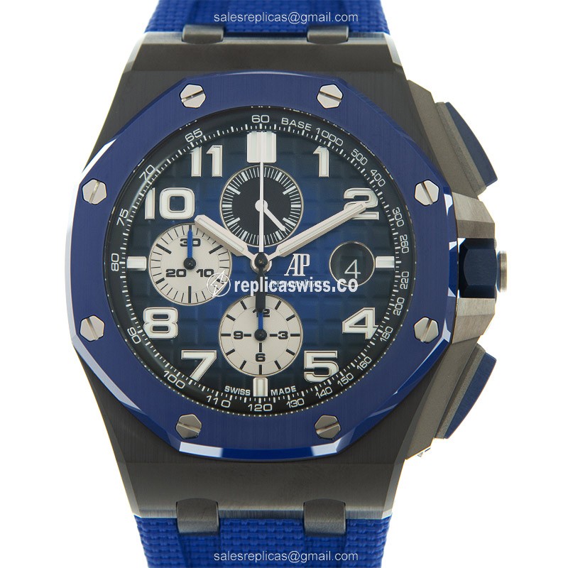 Luminous Blue Dial Audemars Piguet ROYAL OAK OFFSHORE Ceramic Case Automatic Rubber Strap Watch