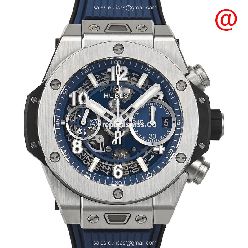 Luminous Blue Dial Hublot Big Bang Titanium Replica, Automatic Movement & Rubber Strap Watch