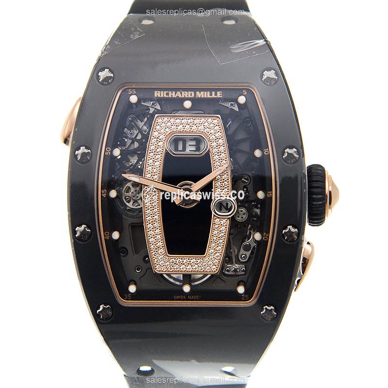 Luminous Gold Dial Richard Mille RM037 Ceramic Automatic Replica, Exquisite Rubber Strap Watch