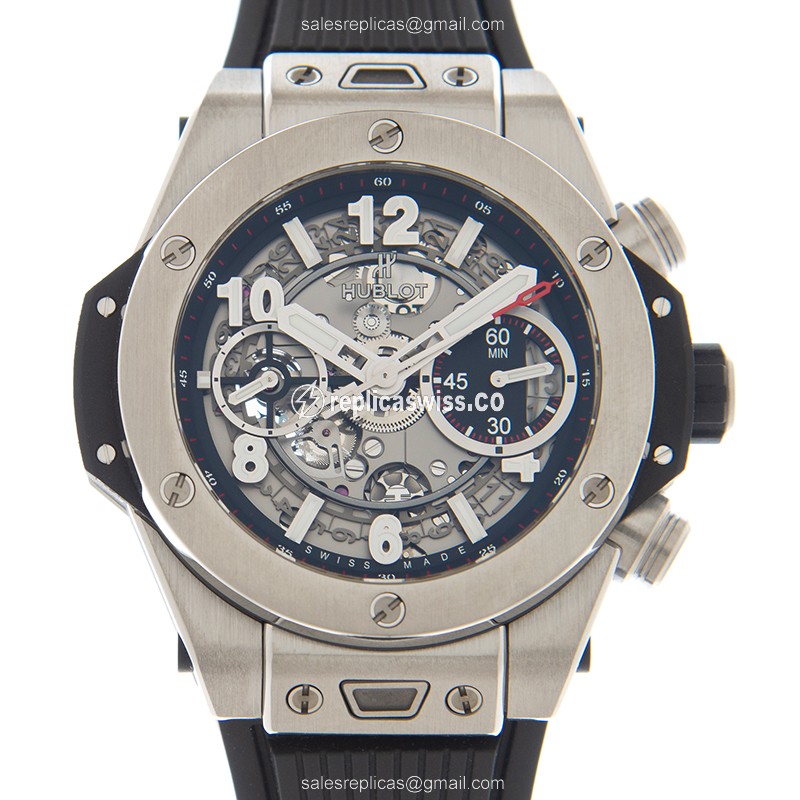 Luminous Hublot BIG BANG Automatic Titan replica, Sleek Silver Dial, Black Rubber Strap Watch
