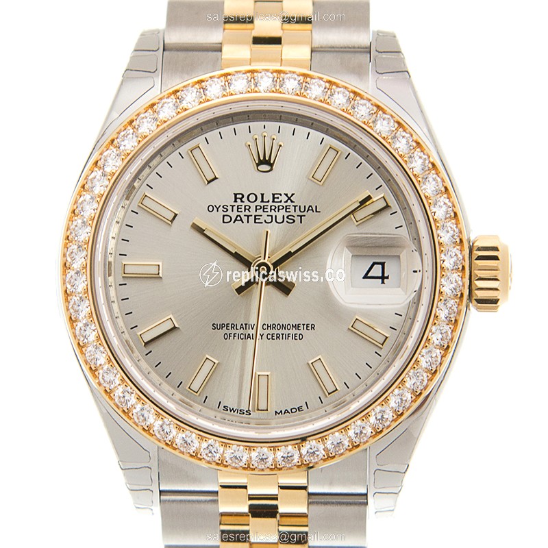 Luminous Silver Dial Lady Datejust Replica from Rolex, Automatic Movement, Exquisite Gold Bracelet