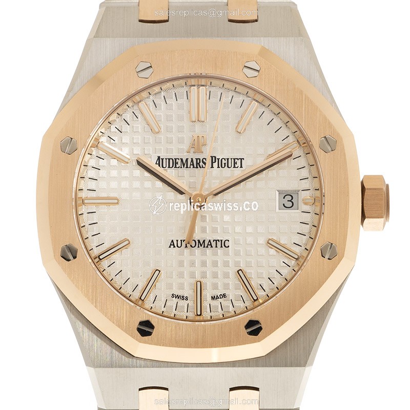 Luminous White Dial Audemars Piguet ROYAL OAK Replica in 18kt Gold & Stainless Steel Automatic