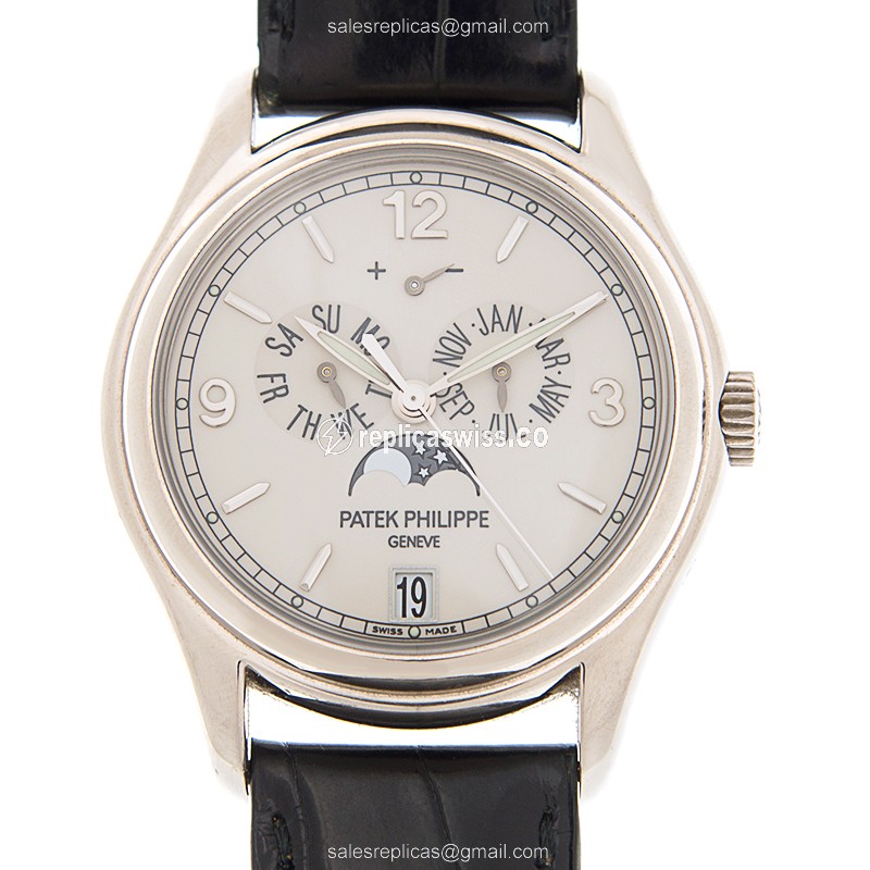 Luminous White Gold Patek Philippe 5146G-001 Replica Watch | Automatic Movement, Alligator Grey