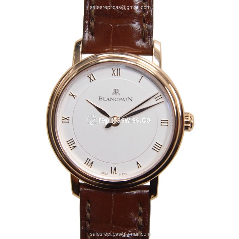 Lustrous Blancpain VILLERET Automatic in 18kt Rose Gold | White Dial, Genuine Alligator Strap Watch