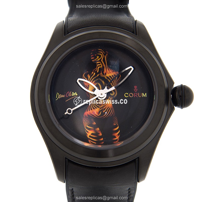Lustrous Corum Bubble Automatic Replica | Black Dial & Steel Case, Leather Strap Watch