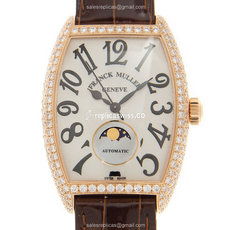 Lustrous Franck Muller 2850 SC FO L D Automatic, 18kt Rose Gold/Steel Case, Elegant White Dial and