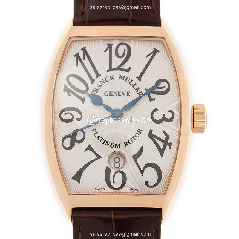 Lustrous Franck Muller 7851 SC DT Curvex Replica in 18kt Rose Gold, Automatic Movement & Silver