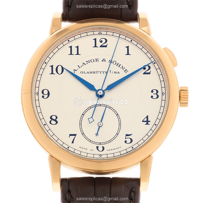Lustrous Lange & Sohne 297.032 1815 Chrono Manual Wind 18kt Gold Replica, White Dial & Brown