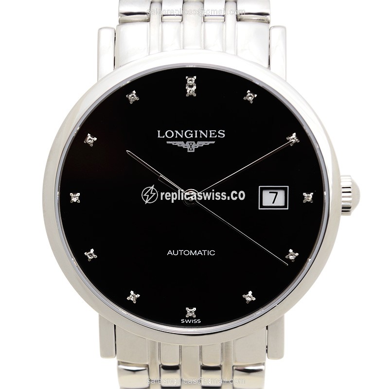 Lustrous Longines Elegant Replica | Black Dial | Stainless Steel Case Watch