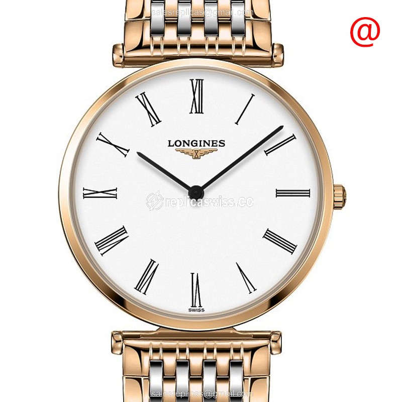 Lustrous Longines LA GRANDE Replica, Swiss Quartz, White Dial on Gold-Plated Strap Watch