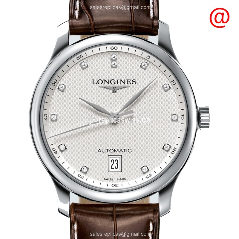 Lustrous Longines Master Replica, Automatic, White Dial & Alligator Brown Strap Watch