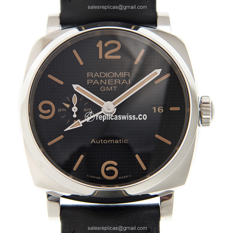 Lustrous Panerai RADIOMIR Replica in Stainless Steel with Black Automatic Dial Leather Strap