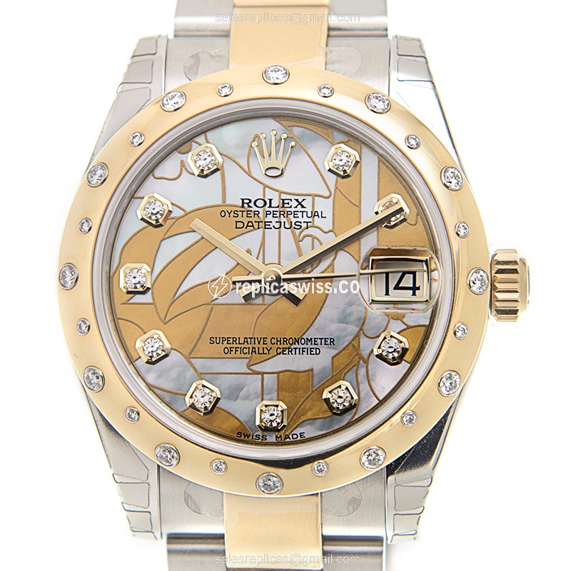Lustrous Rolex DATEJUST Replica in White Dial & 18kt Gold, Automatic Movement & Steel Case Watch