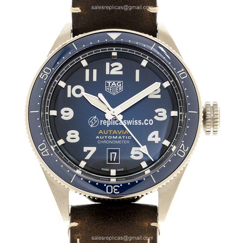 Lustrous Tag Heuer WBE5116.FC8266 Autavia Replica | Blue Dial | Stainless Steel Case & Brown