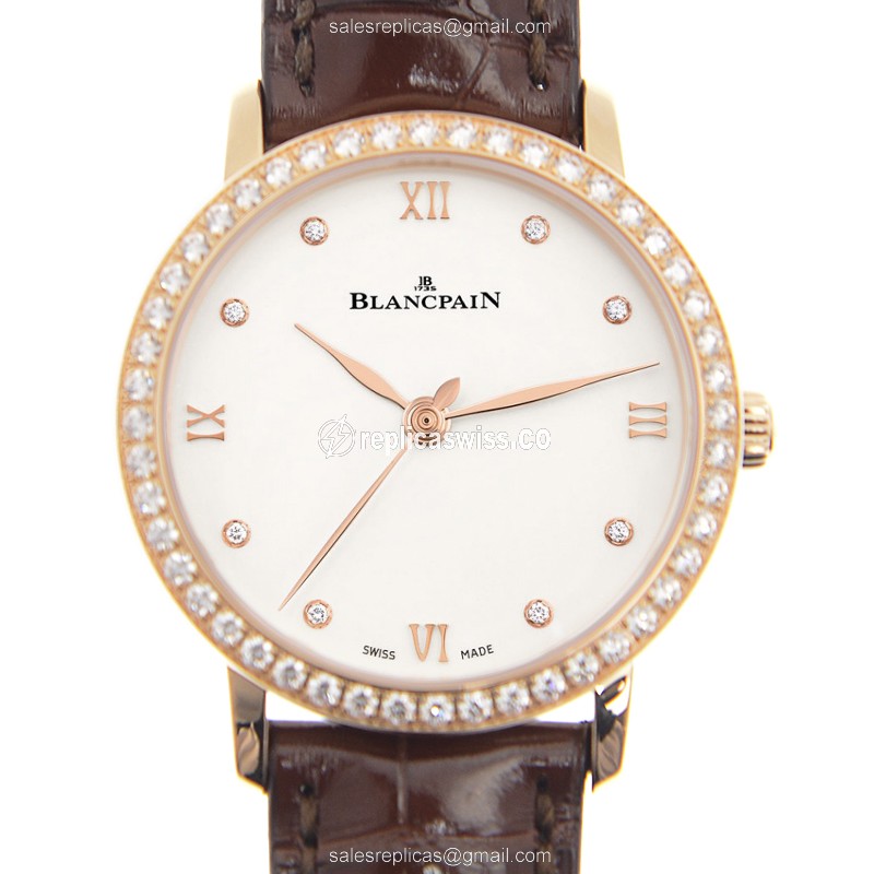 Luxe Blancpain 6104-2987-55A Watch in White Dial 18kt Rose Gold with Alligator Red Strap