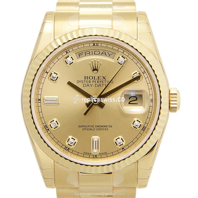 Luxe Gold Rolex DAY-DATE Replica | Automatic Movement | 18kt Gold Case Watch