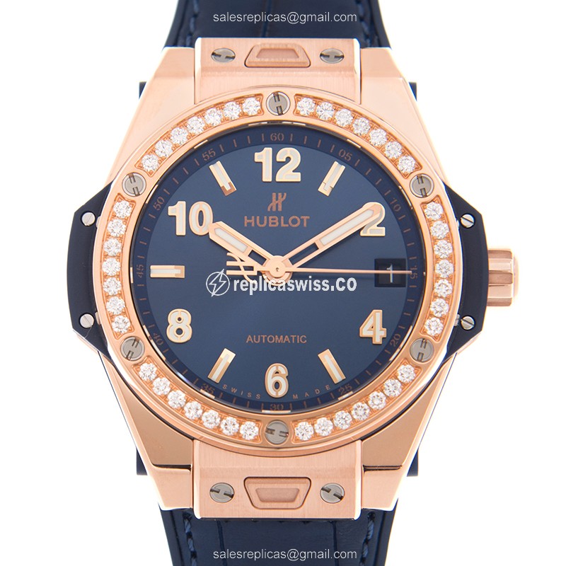 Luxe Hublot BIG BANG Replica in 18kt Rose Gold & Blue Dial, Automatic Movement Watch