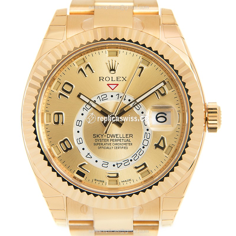 Luxe Rolex Sky-Dweller Replica, Automatic Movement, 18kt Gold Case & Dial Watch
