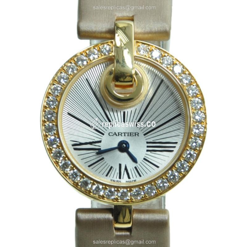 Luxe Silver Dial & Satin Beige Strap Cartier WG600006 Captive De Cartier Quartz Watch, Exquisite