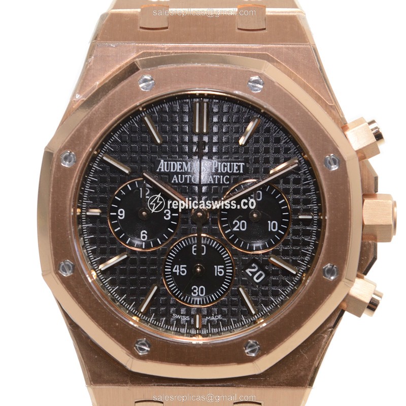 Luxurious 18kt Gold Automatic ROYAL OAK Replica with Black Dial Sapphire Crystal Watch