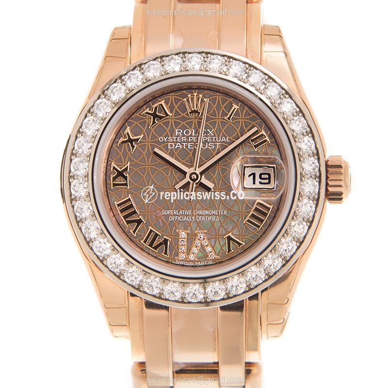 Luxurious 18kt Gold Rolex 80285NRWTLOTUSFLOVIDI Replica with Automatic Movement & Elegant Brown