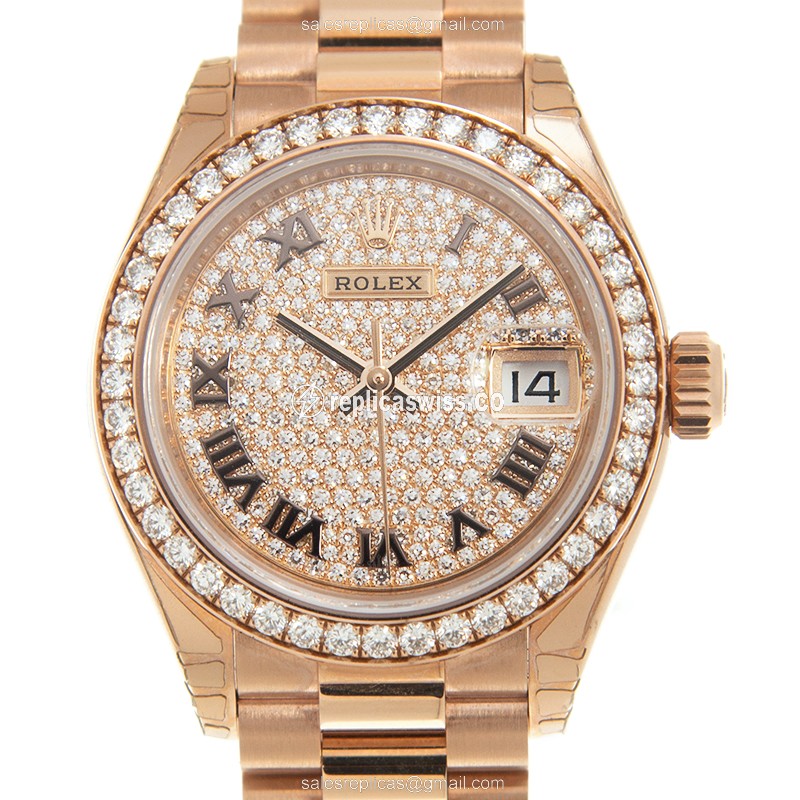 Luxurious 18kt Gold Rolex Lady Datejust Replica with Automatic Movement Sparkling Diamond Bezel