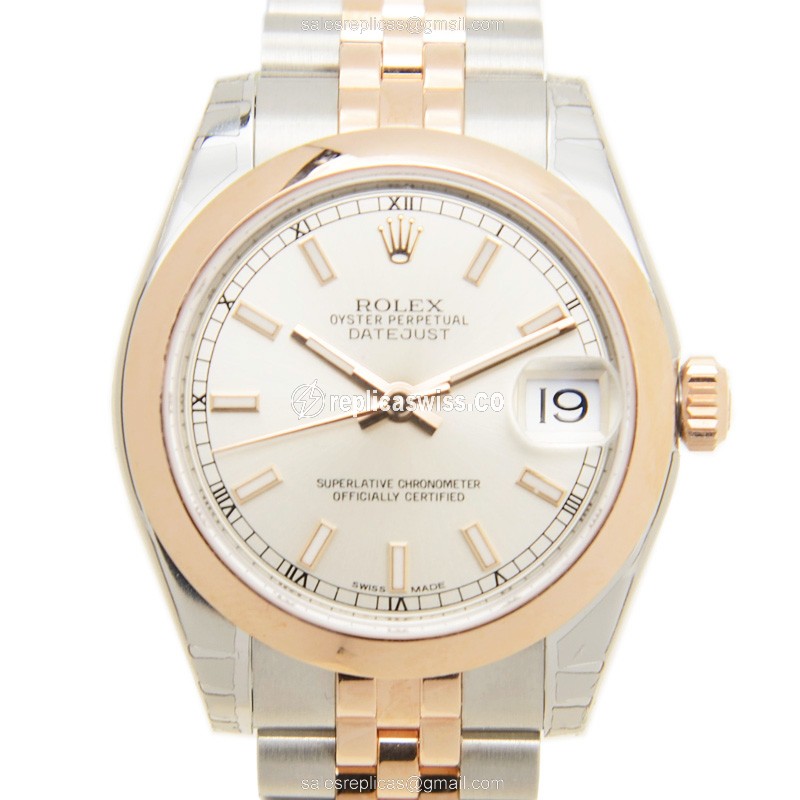 Luxurious 18kt Steel & Rose Gold Rolex Lady Datejust Replica Automatic, Silver Dial & Sapphire