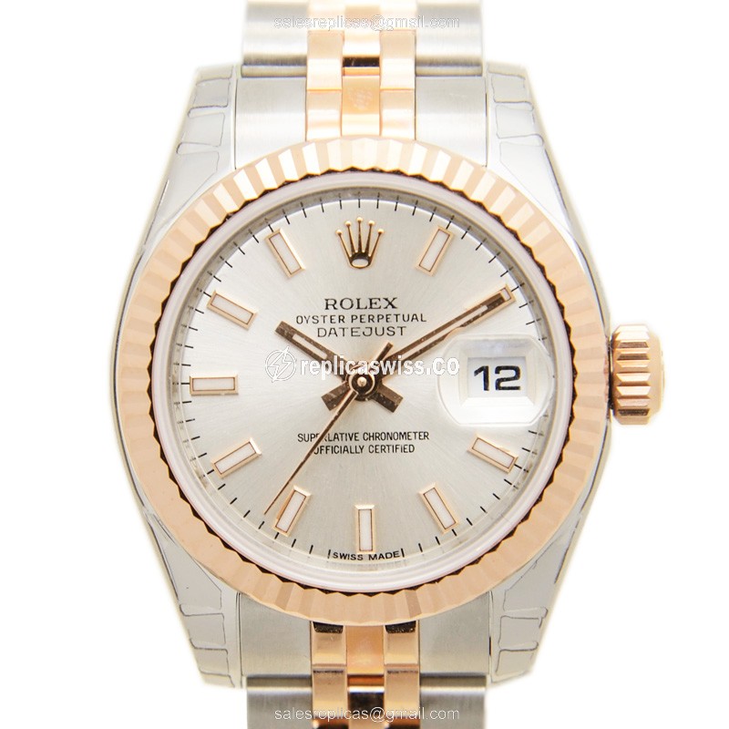 Luxurious 18kt Steel & Rose Gold Rolex Lady Datejust Replica with Automatic Movement Silver