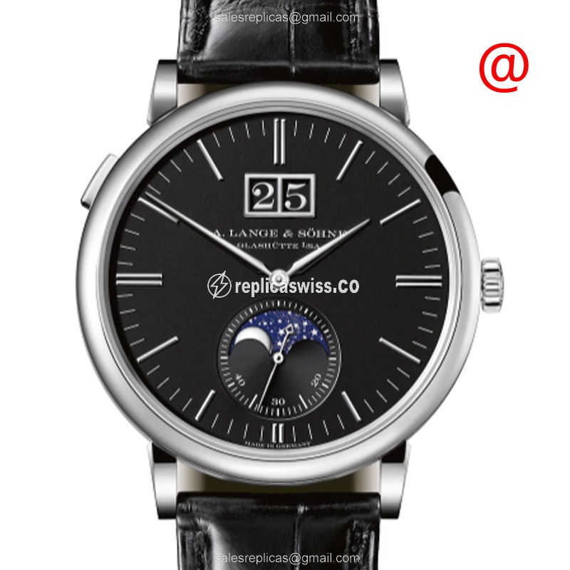 Luxurious A Lange & Sohne Saxonia Replica in 18kt Gold, Manual Wind Movement & Black Dial Watch