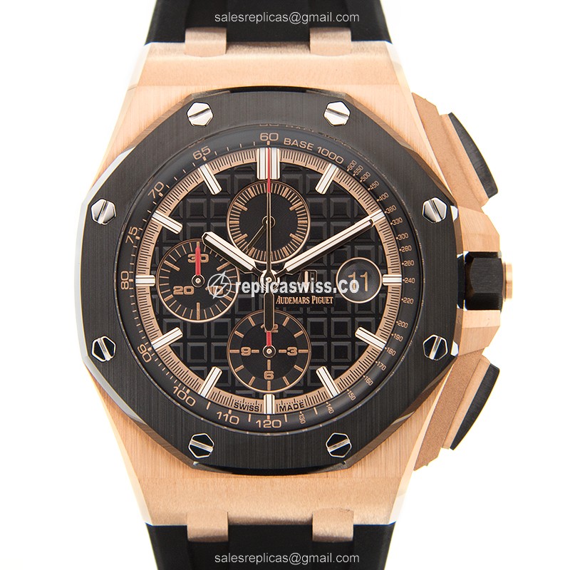 Luxurious Audemars Piguet RO Royal Oak Offshore Replica, Automatic, 18kt Black Rubber, Sapphire