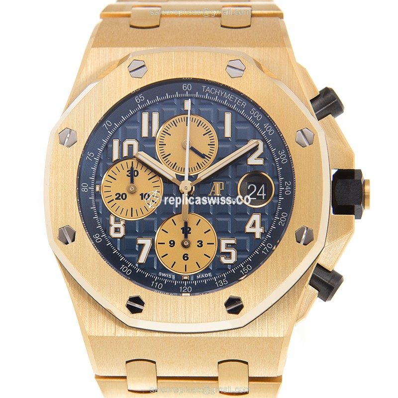 Luxurious Audemars Piguet ROYAL OAK OFFSHORE Replica in 18kt Gold, Automatic Movement & Blue Dial