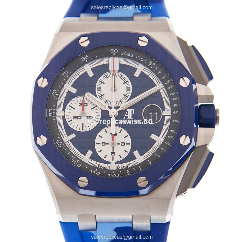 Luxurious Audemars Piguet ROYAL OAK OFFSHORE Replica in Blue Dial & Stainless Steel Case with