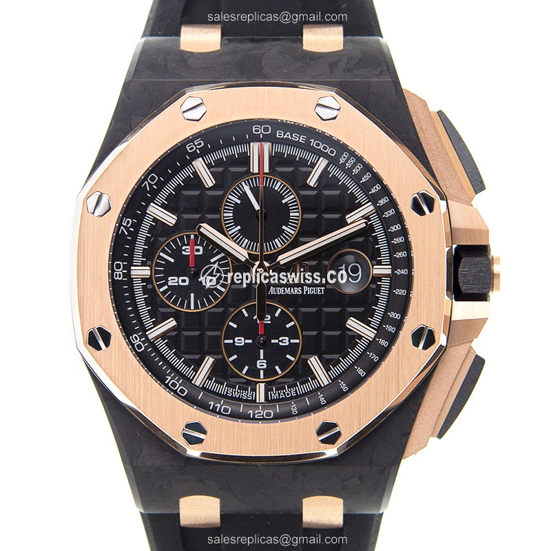 Luxurious Audemars Piguet ROYAL OAK Offshore Replica in Forged Carbon & Pink Gold Case, Automatic