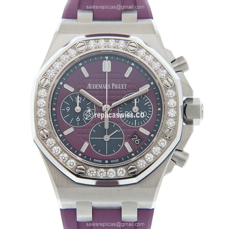 Luxurious Audemars Piguet ROYAL OAK Offshore Replica in Stainless Steel & Diamond-Encrusted Purple